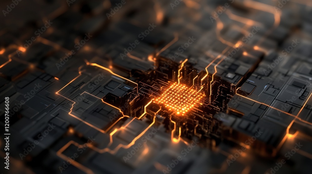 Aufkleber Abstract Technology Background Featuring Glow and Circuit Patterns with a Centralized Square Core Illustrating Modern Digital Connectivity and Innovation Concepts
