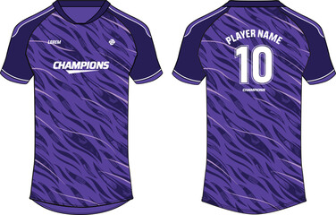 Sports jersey t shirt design flat sketch illustration, Camouflage pattern raglan sleeve Football jersey concept with front and back view for Soccer, Cricket, Volleyball, Rugby, badminton uniform