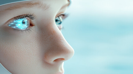 Fototapeta premium Futuristic robotic eye with digital interface and soft features