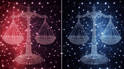 Digital Scales of Justice Binary Red Blue Network