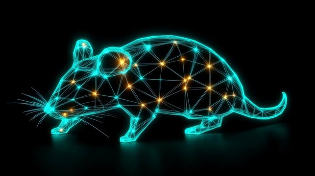 Digital Wireframe Mouse  Neon Glowing Animal Model