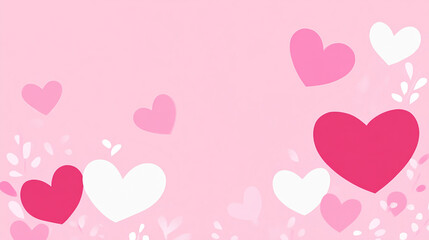 Happy Valentines background with abstract white red and pink hearts frame pattern on lovely pink wallpaper blank romantic template design
