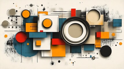 Obraz premium Abstract Geometric Composition Featuring Circles and Squares