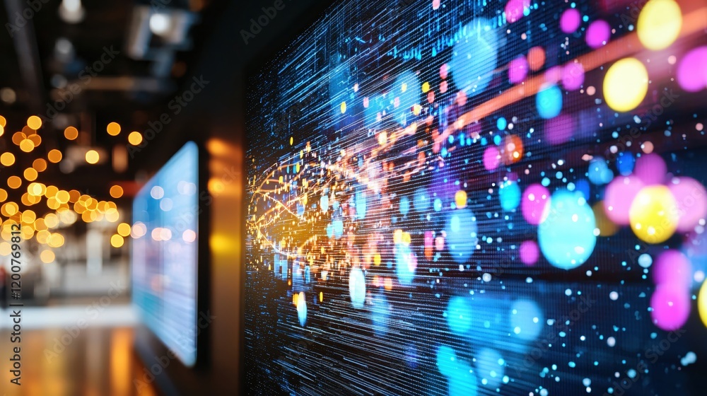 Poster Digital Data Stream Abstract Background Colorful Lights Technology Innovation