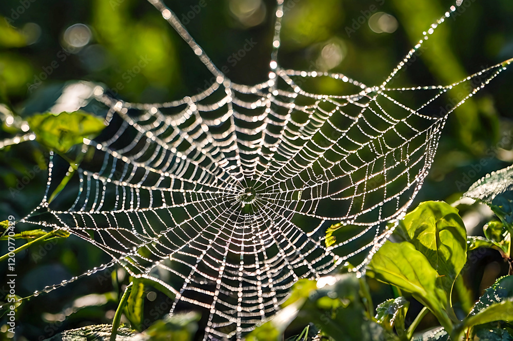 Wall mural spider web with dew drops