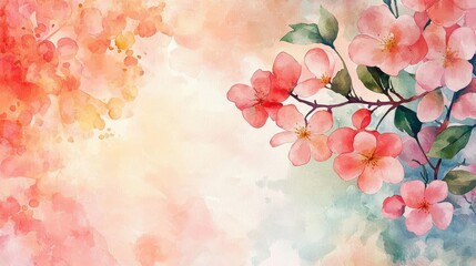 Fototapeta premium Blossoms watercolor concept. Delicate watercolor painting of pink blossoms on a soft, dreamy background.