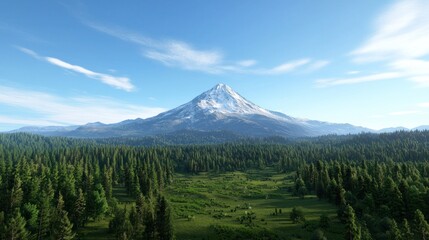 Naklejka premium Majestic Snowcapped Mountain and Forest