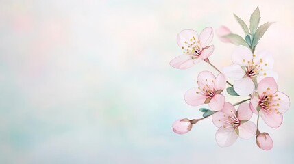 Fototapeta premium Blossoms watercolor concept. Delicate pink cherry blossom flowers on a soft pastel background, symbolizing spring.