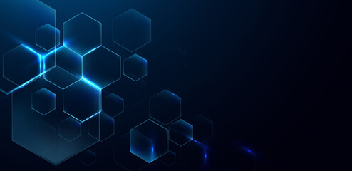 Abstract technology background with digital polygon blue light vector editable