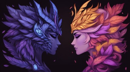 Fototapeta premium Dual Goddesses Night and Dawn Fantasy Portraits