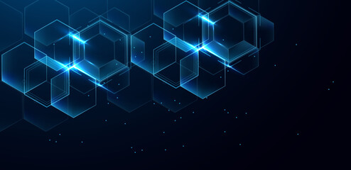 Abstract technology background with digital polygon blue light vector editable