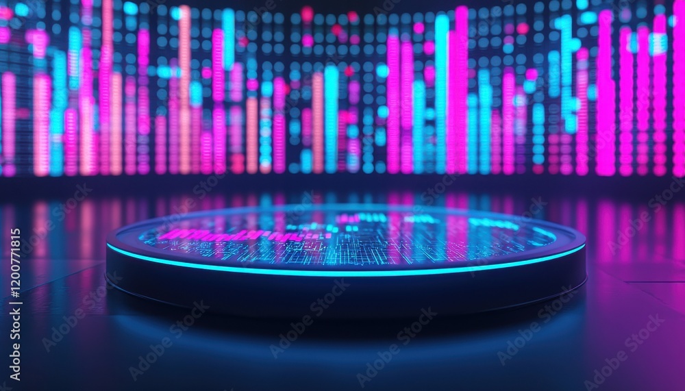 Poster economics and strategy shaping gdp dynamics. a digital coin sits in front of a vibrant, illuminated 