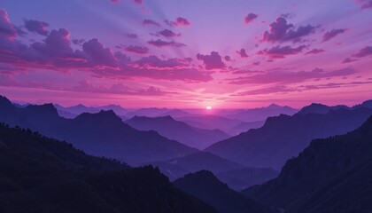 Fototapeta premium Majestic Purple Sunset Over Mountain Ranges