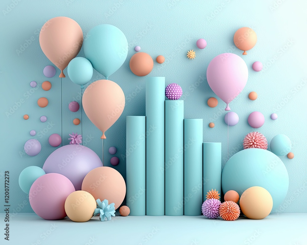 Aufkleber playful pastel balloons and spheres arranged around vertical columns create a festive and vibrant sc