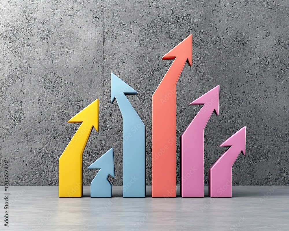 Poster colorful upward arrows representing growth and progress against a textured gray background. consumer