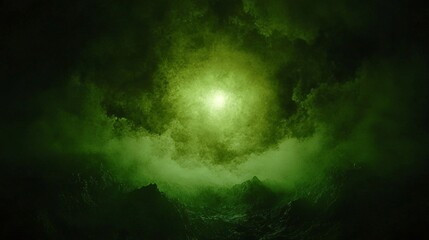 Eerie Green Mountains Under Gloomy Sky Light