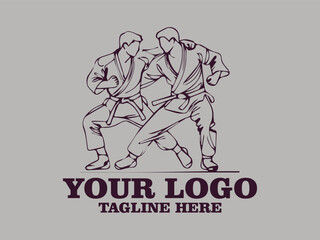 This one-line vector illustration features two young judokas fighting passionately.  This minimalist design creates a strong and elegant impression, and is suitable for use as a poster design