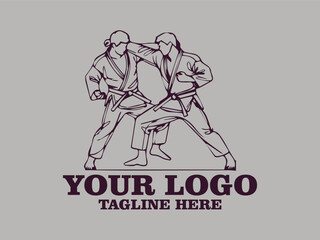 This one-line vector illustration features two young judokas fighting passionately.  This minimalist design creates a strong and elegant impression, and is suitable for use as a poster design
