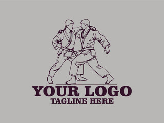 This one-line vector illustration features two young judokas fighting passionately.  This minimalist design creates a strong and elegant impression, and is suitable for use as a poster design