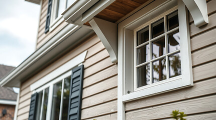 Fototapeta premium Elegant Home Exterior: Close-up of a Charming Window and Architectural Details