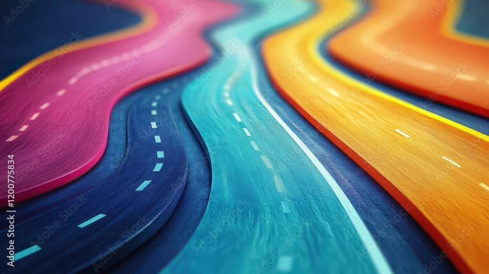 Aufkleber Vibrant Abstract Curved Roads in Bright Colors Displaying Smooth Flow and Dynamic Movement in a Modern Artistic Design for Creative Projects