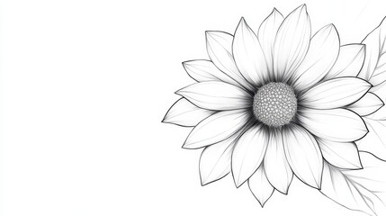 Elegant Black and White Flower Drawing, Botanical Illustration