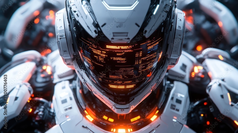Poster futuristic robot close-up: advanced technology and artificial intelligence