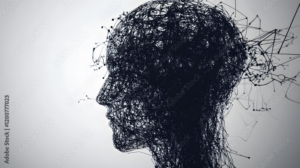 Poster abstract head constructed from intricate lines and points
