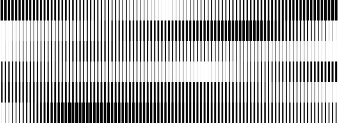 Black line halftone gradient strips. Fading stripe gradation background. Repeating linear pattern backdrop. Parallel lines wallpaper for overlay, print, cover. Vector Doppler effect concept