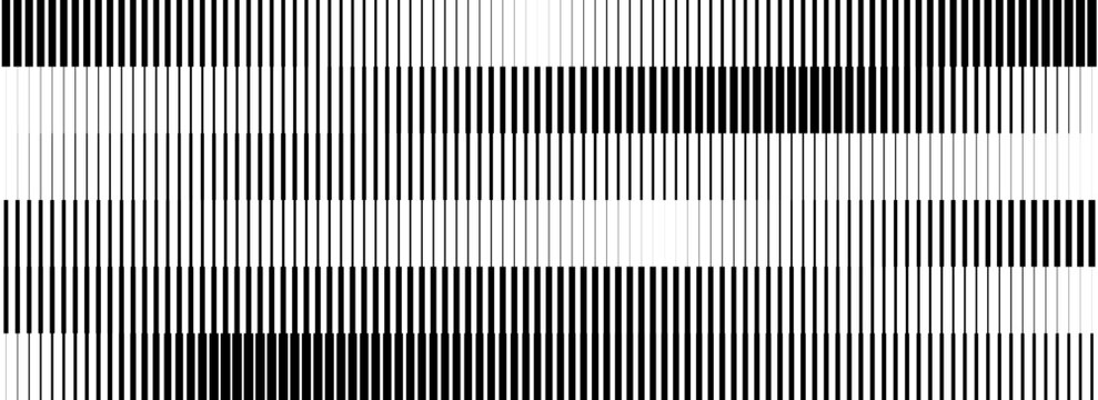 Black line halftone gradient strips. Fading stripe gradation background. Repeating linear pattern backdrop. Parallel lines wallpaper for overlay, print, cover. Vector Doppler effect concept