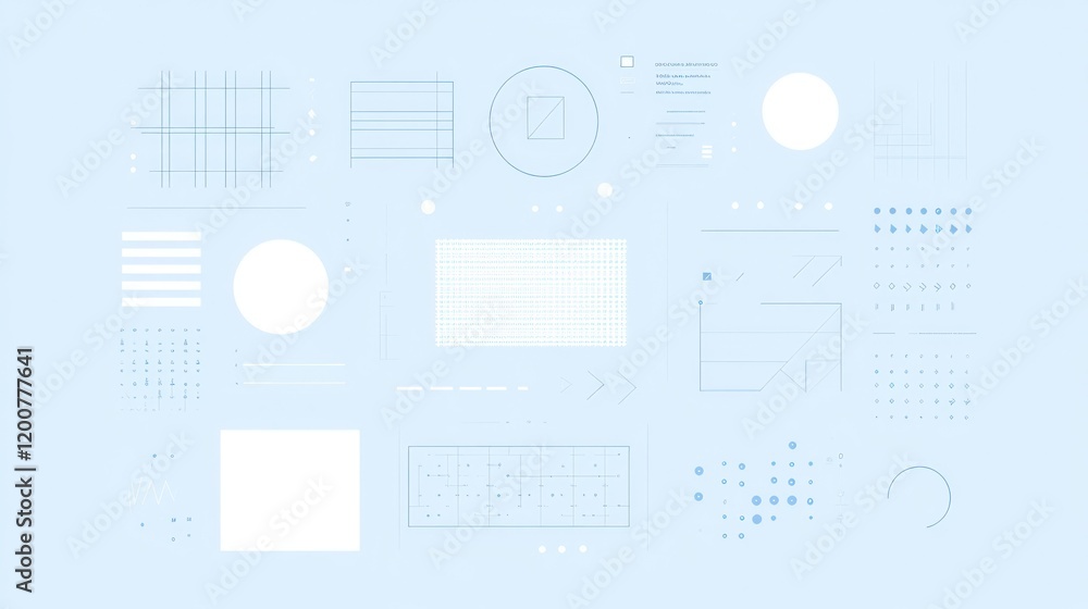 Poster abstract light blue background with geometric shapes and patterns.