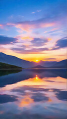 Naklejka premium sunset over the river