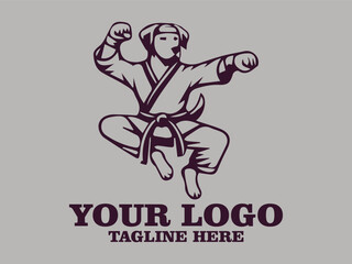 This vector illustration shows a dog  doing serious karate moves  Agile Martial Dog, This illustration is suitable for use as a motivational poster design, sticker or other design element