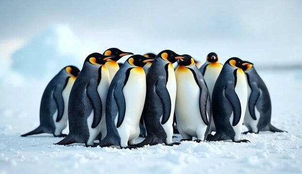 shot of a group of penguins huddled together on a frozen expanse