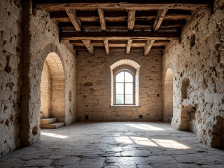Old Stone Room with Sunlight Streaming In
