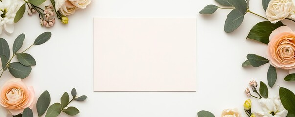 Fototapeta premium Wedding reception idea. Elegant floral arrangement with blank space for text or design on white background.