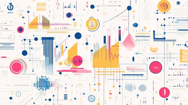 Abstract financial data visualization with charts and graphs.