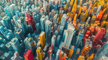 Fototapeta premium Modern city aerial view and communication network, vibrant colors