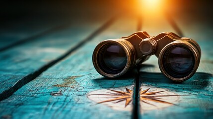 Vintage Binoculars on a Nautical Map: Embark on an Adventure