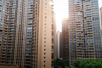Fototapeta premium Facade of crowded residential buildings
