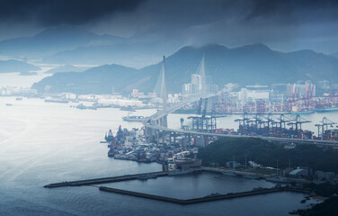 Fototapeta premium Aerial view of container port
