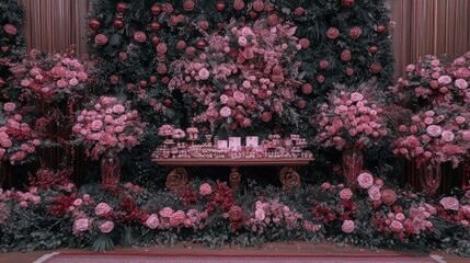 Obraz premium Elegant Floral Wedding Dessert Table Display