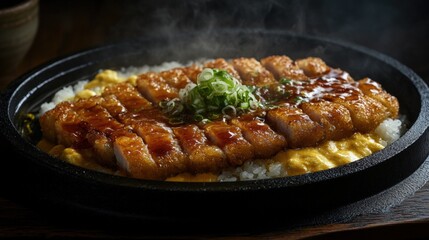 Hot delicious katsu don on a plate