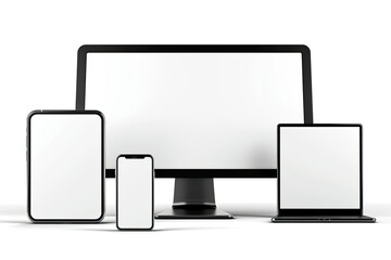 Realistic Set of Monitor, Laptop, Smartphone 3D Devise Mockup Set Vector Realistic Screen Layout