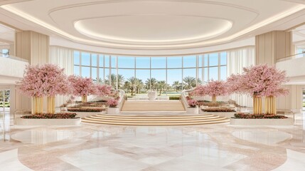 Elegant Lobby Grand Staircase with Floral Decor