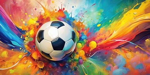 Abstract soccer-themed art with bold shapes and bright colors, art, modern art