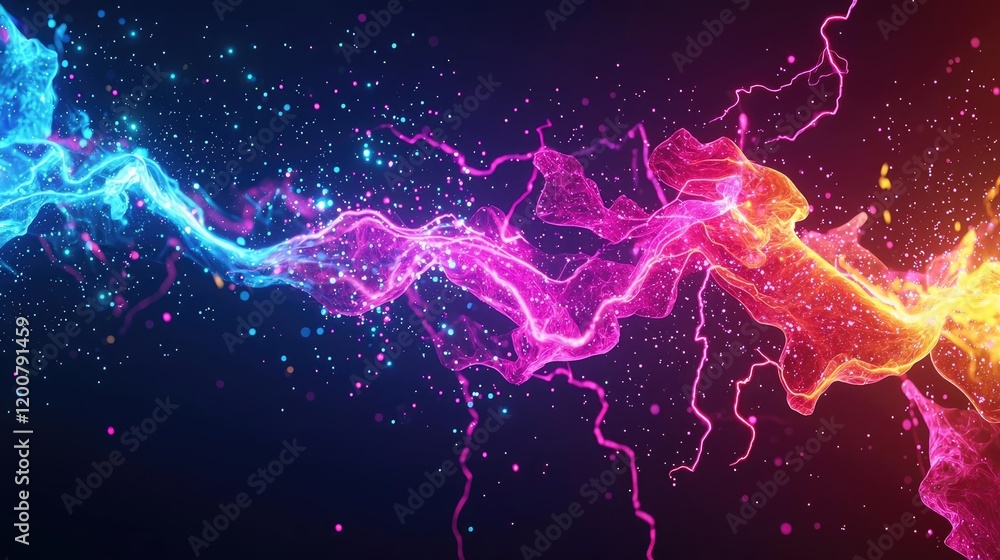Poster electric watercolor idea. vibrant abstract wave design with colorful light trails and dynamic sparkl