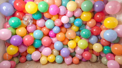 Obraz premium The atmosphere is beautifully decorated with multicolored balloons in various sizes creating a whimsical photo booth backdrop, HD, 8K