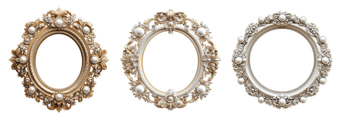Elegant Decorative Frames with Pearls on Transparent Background