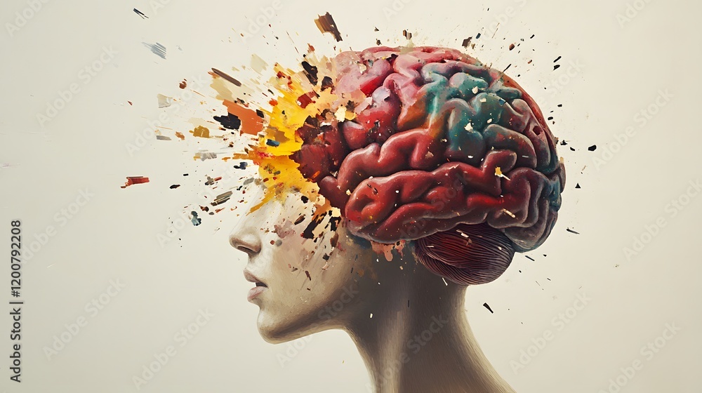 Poster abstract art depicting a brain exploding with color